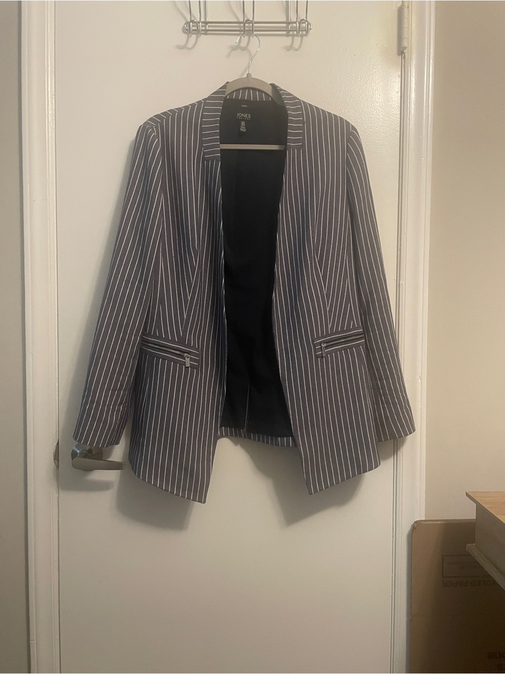 Jones New York Gray Pinstripe Open-Front Blazer